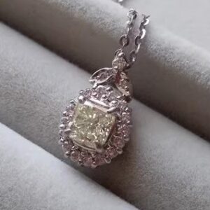 11 老货清   铂金PT900镶一克拉黄钻钻石吊坠   有证书