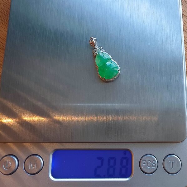08 金镶钻冰阳绿翡翠葫芦吊坠 18K - 图片 5