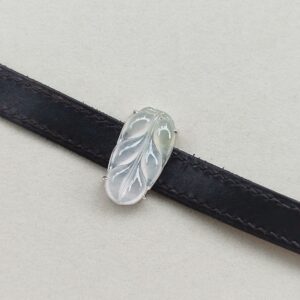 义卖品 老 18K金镶嵌 冰种起光翡翠树叶手环 翡翠重5.54克