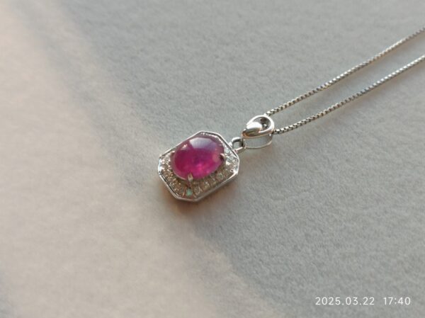 义卖品 老 18K金镶钻红宝石吊坠搭配PT900调节链 重2.87克