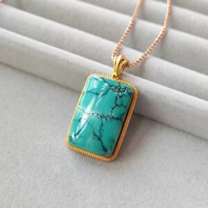 义卖品 老 18K金镶高瓷绿松石吊坠 重8.64克