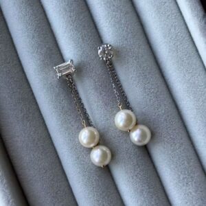 义卖品   钻石配海水珍珠耳坠 18K