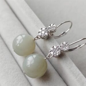 义卖品 14K金镶60分钻石搭配和田玉耳环 有证书