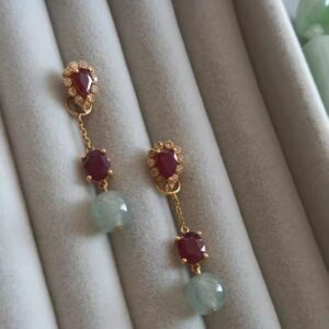 义卖品 耳 两用款18K金钻红宝石翡翠耳环