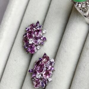 晗    18K粉红蓝宝石加钻石耳钉