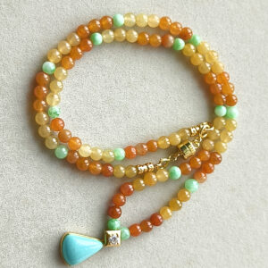 俊   三色翡翠绿松石项链18K配18分钻石