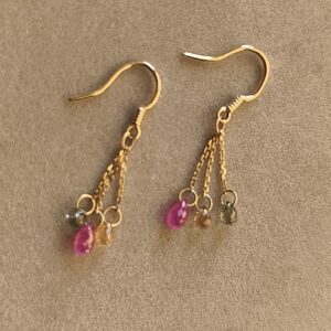 义卖品 老 18K彩色蓝宝石耳环